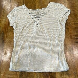 Emma & Sam striped lace up short sleeve top